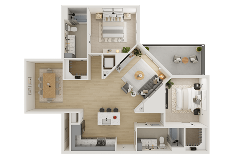 Floor plan for 2 beds, 2 baths, 1278 sqft